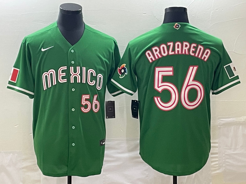 Men's Mexico Baseball #56 Randy Arozarena 2023 Green World Baseball Classic With Patch Stitched Jersey Men's Mexico Baseball #56 Randy Arozarena 2023 Green World Baseball Classic With Patch Stitched Jersey